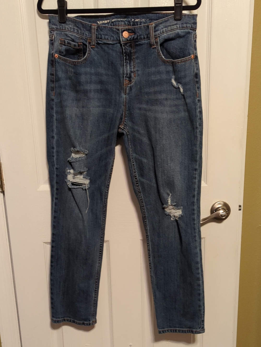 Old Navy Women's Dark Blue Distressed Boyfriend Jeans EUC